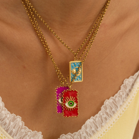 Collier pendentif classique pour femme, en acier inoxydable étanche, couleur or, avec motif tarot (1 pièce)