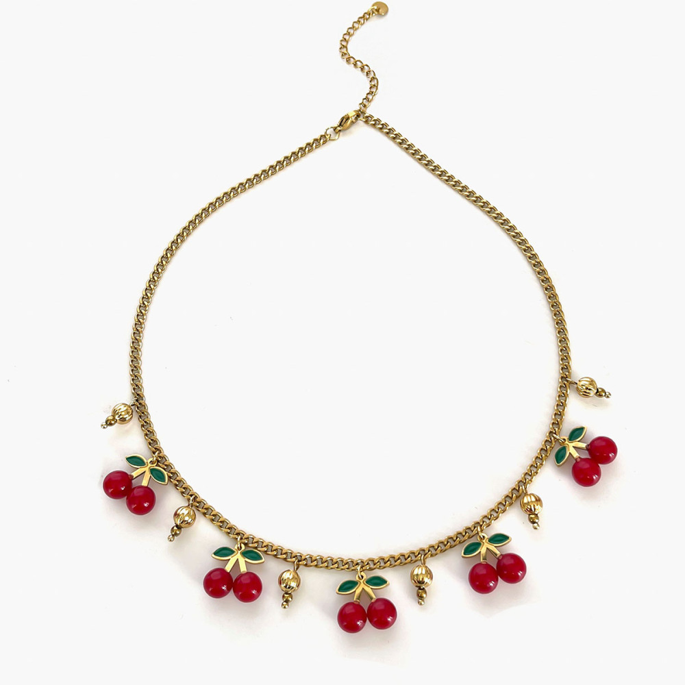 Collier Pendentif Cerise En Acrylique 1 Pièce 