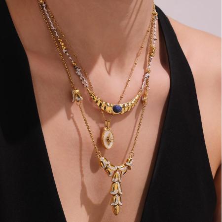 Collier pendentif femme chic en acier inoxydable étanche couleur or avec pierre naturelle (1 pièce)
