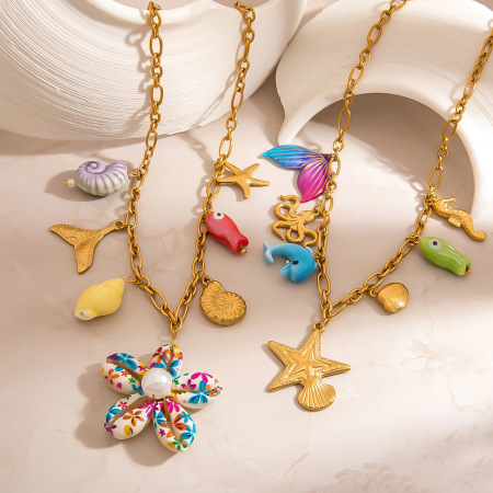 Collier pendentif Oceanic en acier inoxydable étanche couleur or (1 pièce) 2