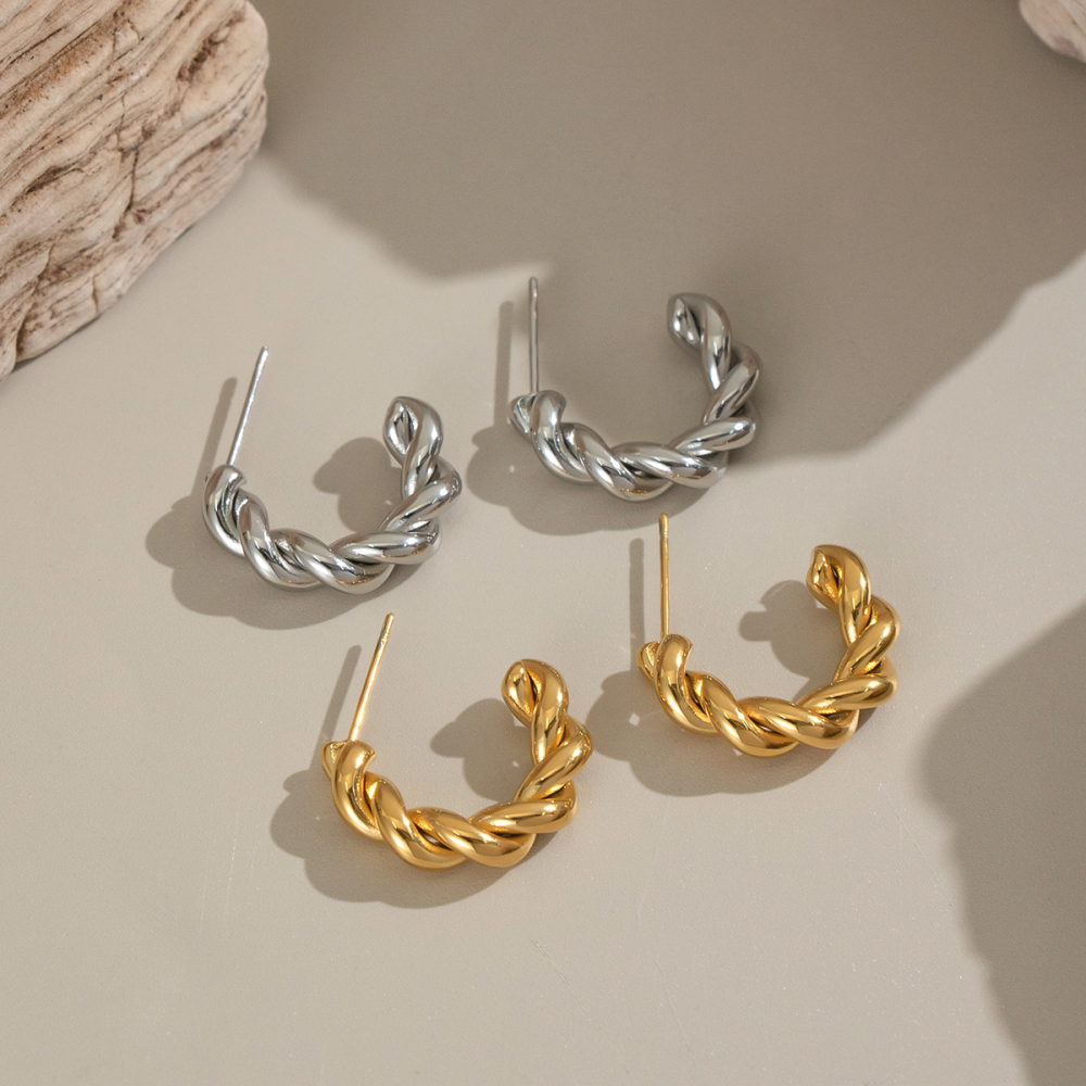 1 Paire De Boucles D'Oreilles Créoles En Acier Inoxydable Doré, Étanches. Image2