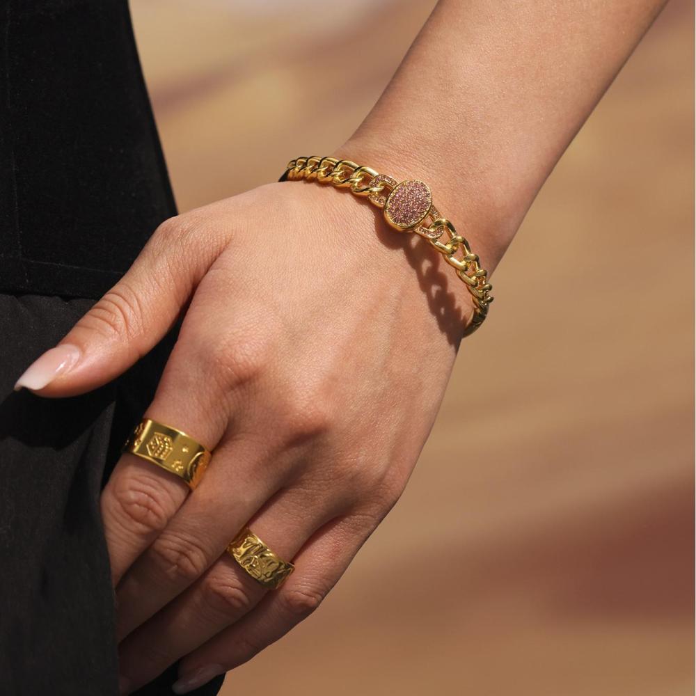Bracelet Jonc Ovale De Luxe Pour Femme, En Acier Inoxydable, Couleur Or, Étanche (1 Pièce) Image6