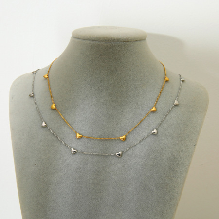 Collier pour femme en acier inoxydable imperméable en forme de cœur tridimensionnel, à monter soi-même