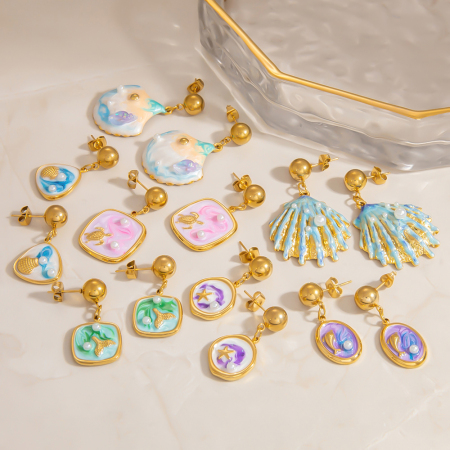 1 paire de boucles d'oreilles pendantes coquillages pour femme, série Ocean Resort 2