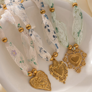 Collier Long En Acier Inoxydable Doré, Style Rétro Romantique, Avec Cœur. h5 Image4