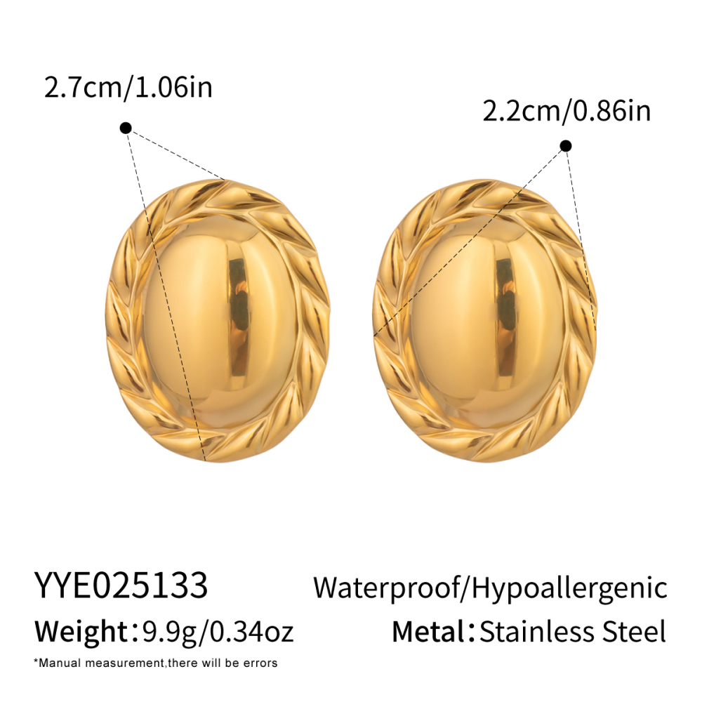 1 Paire De Boucles D'Oreilles Puces Simples Daily Circle En Acier Inoxydable Étanche Couleur Or Pour Femme 