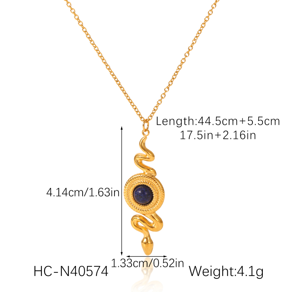 Collier Simple Avec Pendentif Serpent En Acier Inoxydable Et Pierre Naturelle Pour Femme, 1 Pièce 