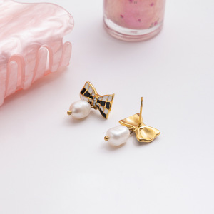 Boucles D'Oreilles Pendantes Pour Femme, En Acier Inoxydable Doré, Imperméables, Avec Nœud Papillon (1 Paire). h5 Image5