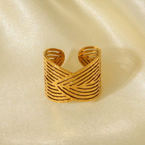 Bague Simple En Acier Inoxydable Couleur Or, Motif Plante Quotidienne, 1 Pièce h5 Image4