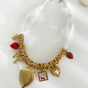 Collier Pendentif Cœur En Acier Inoxydable Étanche Couleur Or (1 Pièce) h5 Image4