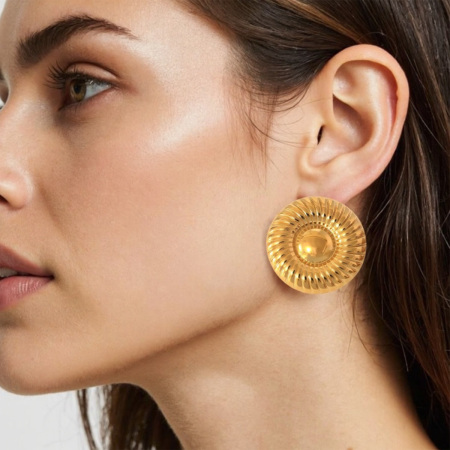Boucles d'oreilles puces simples rondes en acier inoxydable étanche couleur or pour femme (1 paire) 2