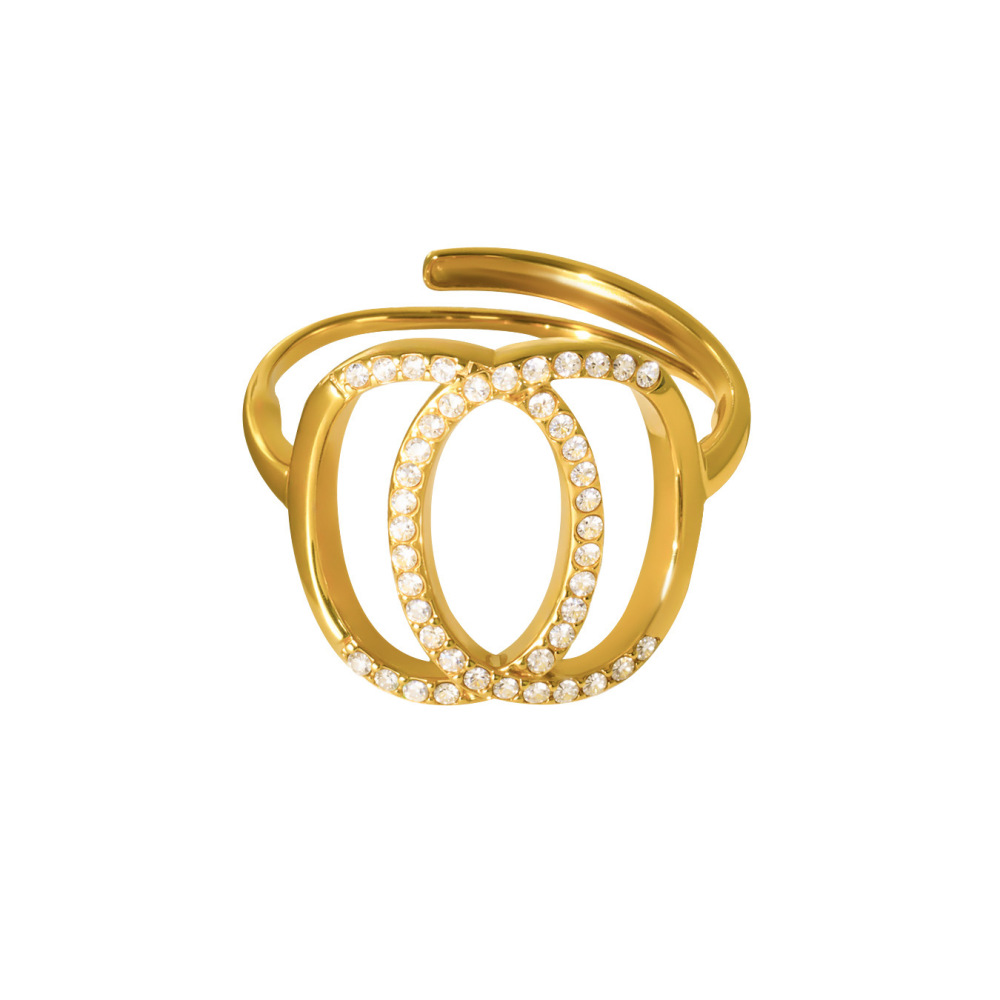 Bague Classique Infinity En Acier Inoxydable Étanche Couleur Or Avec Zircon (1 Pièce) 