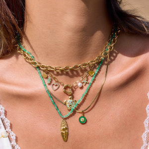 Collier Pendentif Femme En Acier Inoxydable, Couleur Or, Avec Tortue Verte Naturelle (1 Pièce) h5 Image2