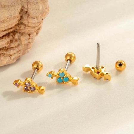 Boucle d'oreille piercing en forme de cœur en cuivre doré et zircon 2