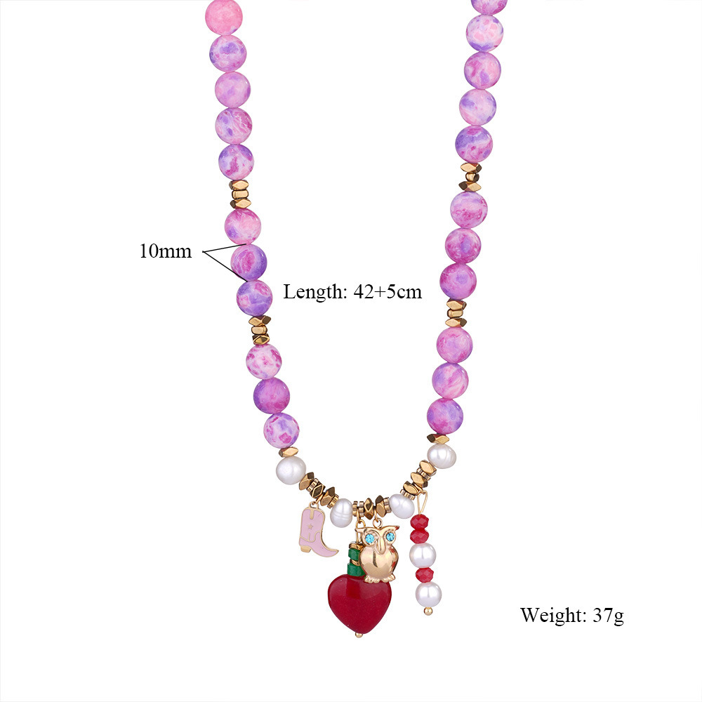 Collier De Perles Pour Femme, 1 Pièce, Cœur De Couleur Vive, Pierres Naturelles, Couleur Or Image2