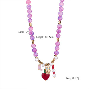 Collier De Perles Pour Femme, 1 Pièce, Cœur De Couleur Vive, Pierres Naturelles, Couleur Or h5 Image2