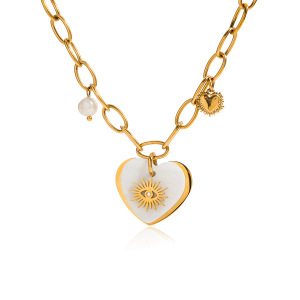 Collier Pendentif Femme En Forme De Cœur, En Acier Inoxydable Étanche, Couleur Or (1 Pièce) h5 Image5