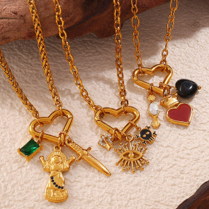 Collier Pendentif Diy En Acier Inoxydable Étanche Couleur Or (1 Pièce) h5 Image3