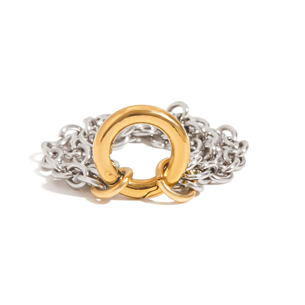 Bague Minimaliste Moderne En Acier Inoxydable Texturé, Étanche, Couleur Or (1 Pièce) Image8