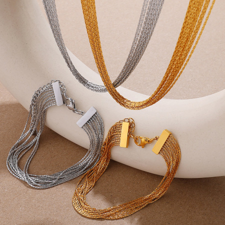 Ensemble collier et chaîne en acier inoxydable étanche couleur or