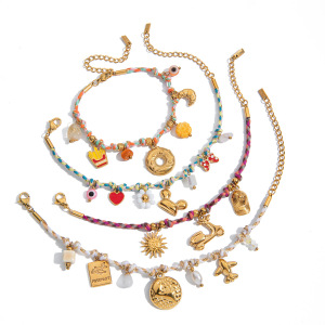 Bracelet À Breloques Pour Femme En Acier Inoxydable Étanche, Motif Donut Personnalisable (1 Pièce). h5 Image10