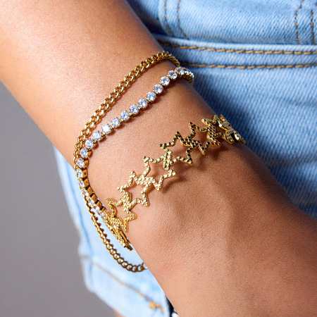 Bracelet classique en acier inoxydable, couleur or, pour femme (1 pièce) 2