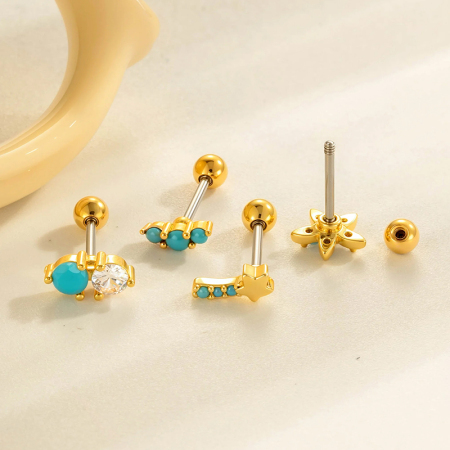 Boucle d'oreille piercing en forme de cœur en cuivre doré et zircon 2