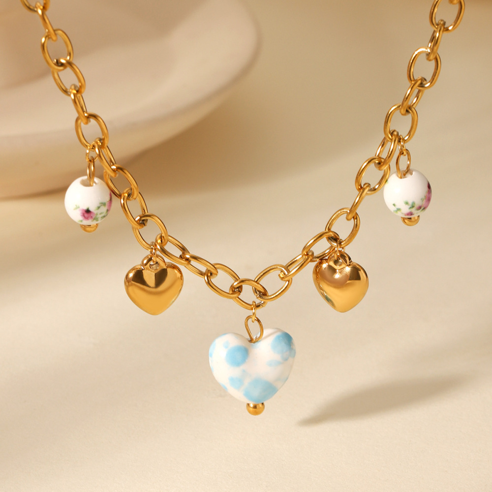 1 Paire De Colliers Pendentifs Pour Femmes, Collection Simple Series Daily Heart, En Acier Inoxydable Étanche Image4