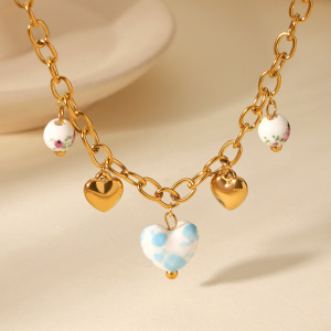 1 Paire De Colliers Pendentifs Pour Femmes, Collection Simple Series Daily Heart, En Acier Inoxydable Étanche h5 Image4
