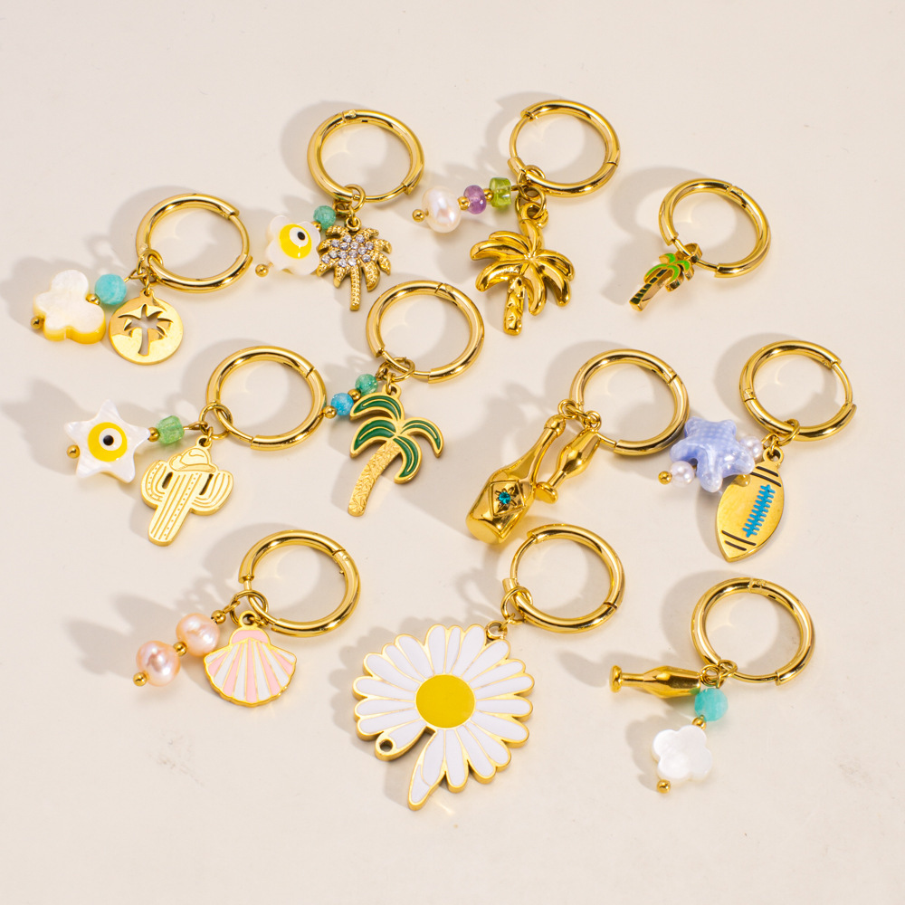 Boucles D'Oreilles Pendantes En Acier Inoxydable Pour Femme, Série Romantique, Motif Fleur Naturelle, 1 Pièce Image2
