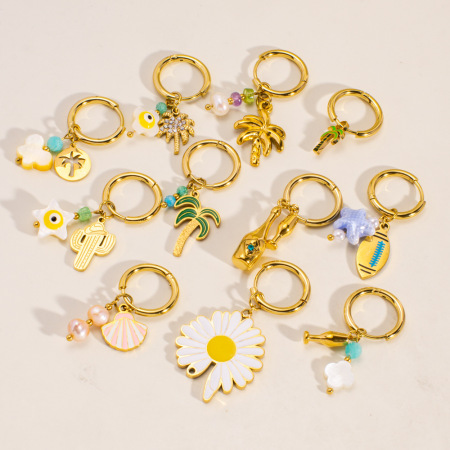 Boucles d'oreilles pendantes en acier inoxydable pour femme, série romantique, motif fleur naturelle, 1 pièce 2