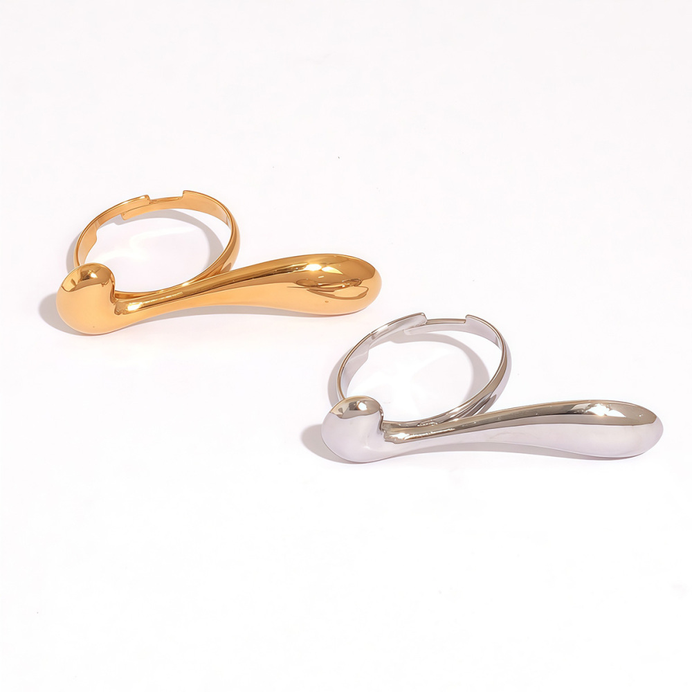 Bague Tendance En Acier Inoxydable Doré, Forme Simple Et Irrégulière (1 Pièce), Étanche. Image8