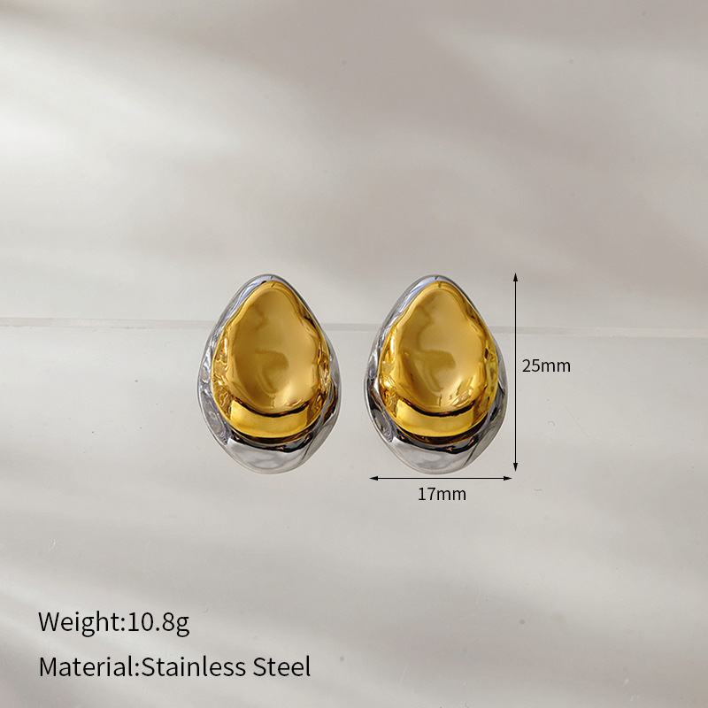 1 Paire De Boucles D'Oreilles Puces Haert En Acier Inoxydable Étanche, Coloris Or Et Argent. h5Image2