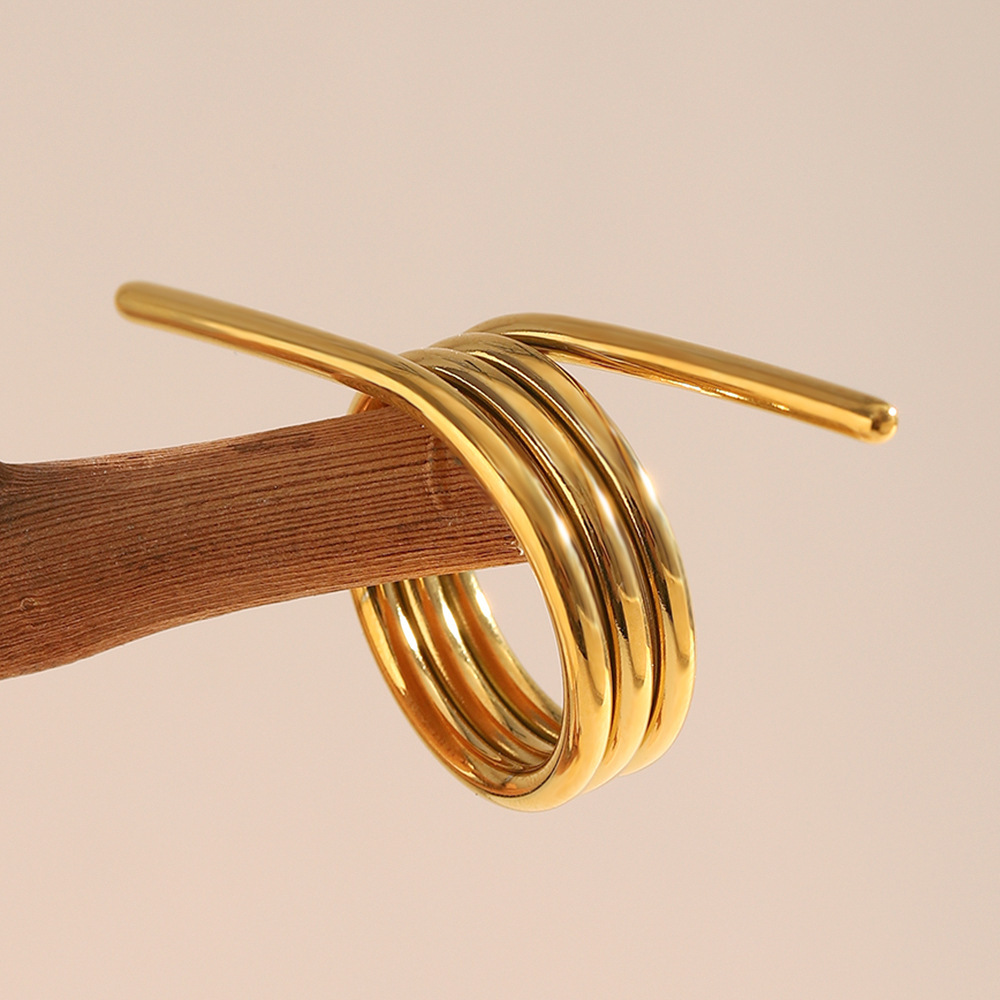 Bague Daily Twist En Acier Inoxydable Doré, Forme Ressort, Étanche, 1 Pièce Image2