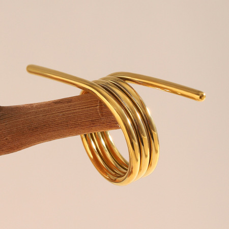 Bague Daily Twist en acier inoxydable doré, forme ressort, étanche, 1 pièce 2