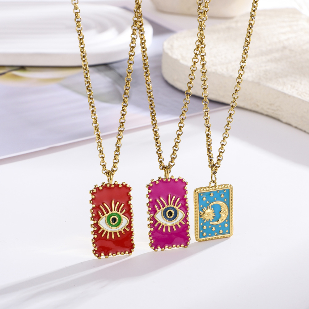 Collier Pendentif Classique Pour Femme, En Acier Inoxydable Étanche, Couleur Or, Avec Motif Tarot (1 Pièce) h5Image4