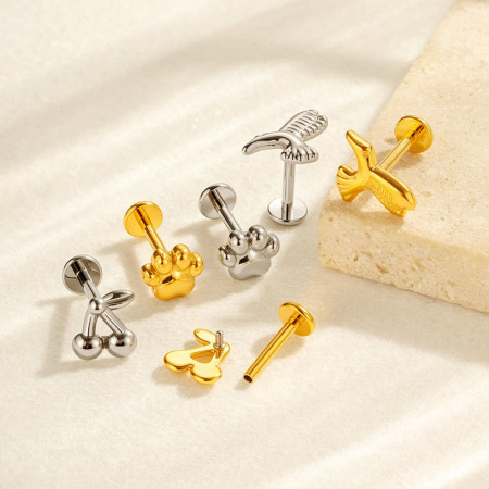 Boucle d'oreille piercing couleur or en alliage de titane 1 pièce 2