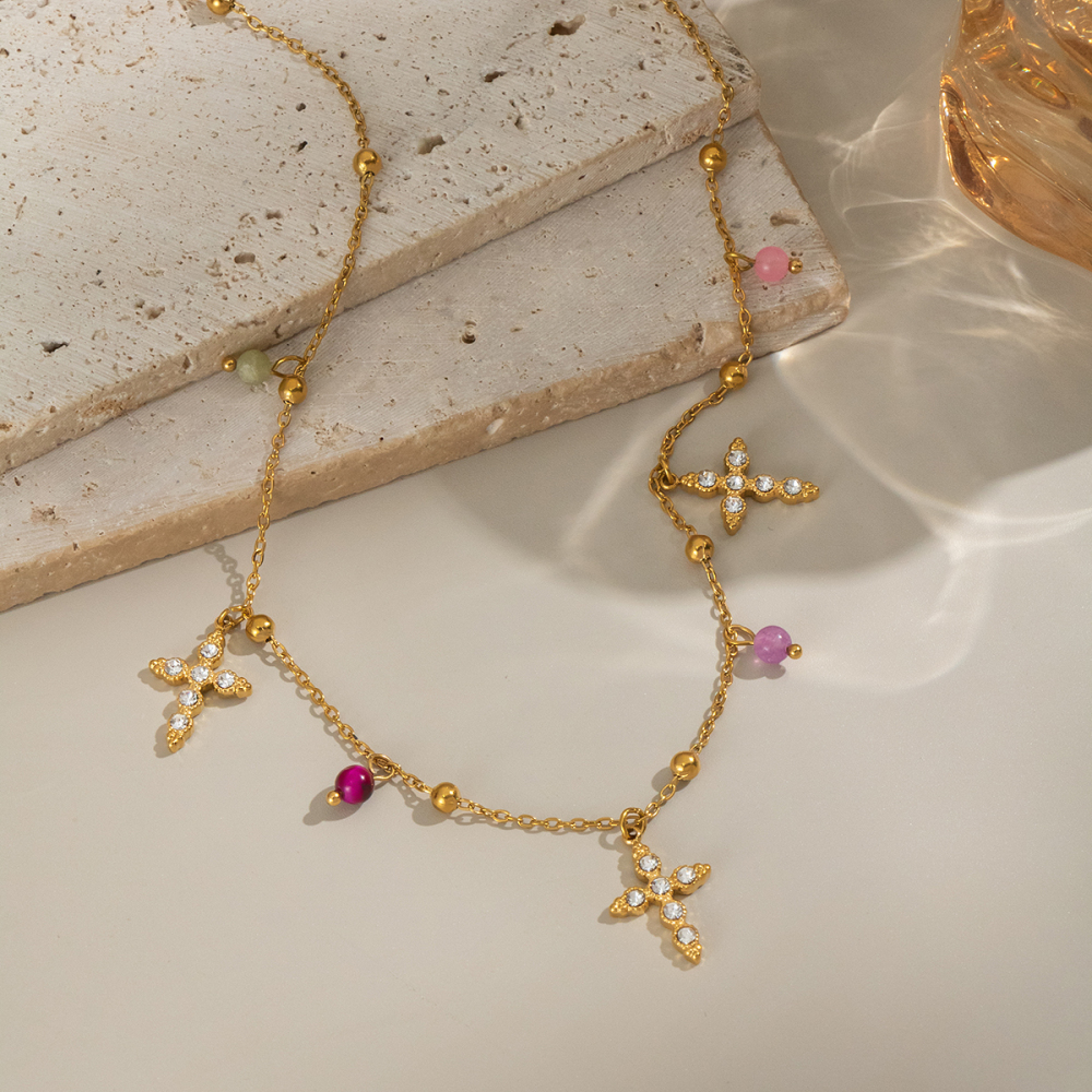 Collier Avec Pendentif En Forme De Croix En Acier Inoxydable Pour Femme, Luxueux Et Élégant, 1 Pièce Image4