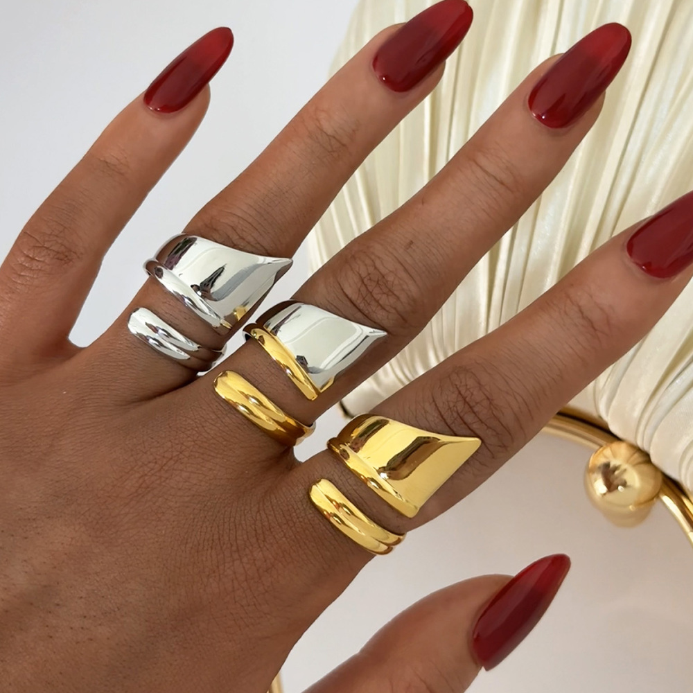 Bague Décontractée En Acier Inoxydable De Forme Irrégulière, Couleur Or, 1 Pièce Image8