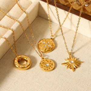 Collier Pendentif Rond En Acier Inoxydable Étanche Couleur Or Avec Zircon Pour Femme (1 Pièce) h5 Image3