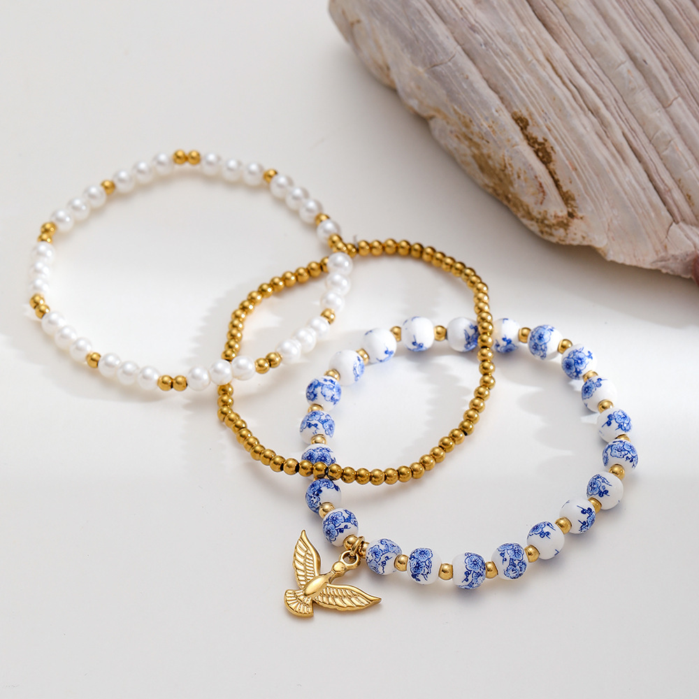 Bracelet De Perles Classique Et Élégant En Céramique Couleur Or Pour Femme, 1 Pièce Image3