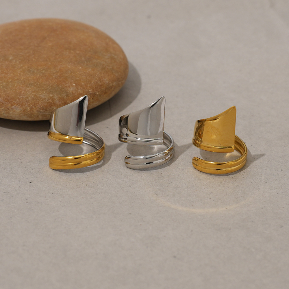 Bague Décontractée En Acier Inoxydable De Forme Irrégulière, Couleur Or, 1 Pièce Image3