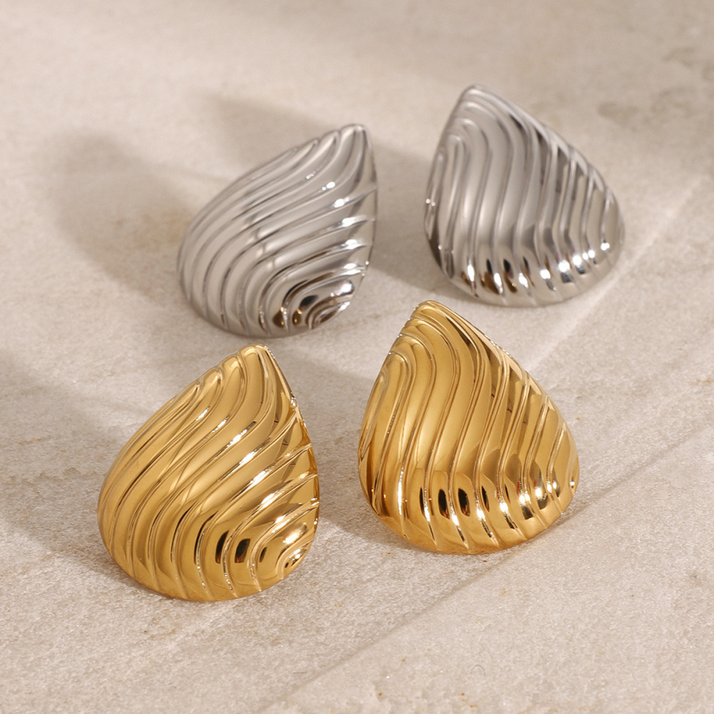 Boucles D'Oreilles Puces Pour Femmes En Acier Inoxydable Doré, Forme Goutte Simple Image3