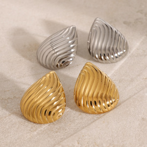 Boucles D'Oreilles Puces Pour Femmes En Acier Inoxydable Doré, Forme Goutte Simple h5 Image3