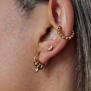 1 Paire De Boucles D'Oreilles Créoles Pour Femme, En Acier Inoxydable Étanche, Couleur Or, Collection Simple Series. h5 Image4
