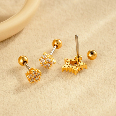 Boucle d'oreille piercing étoile cuivre or zircon 1 pièce 2