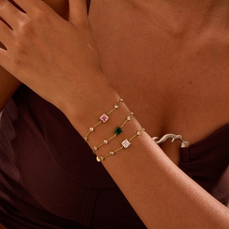 Bracelet chaîne femme simple rectangulaire en acier inoxydable étanche avec zircon (1 pièce) 2