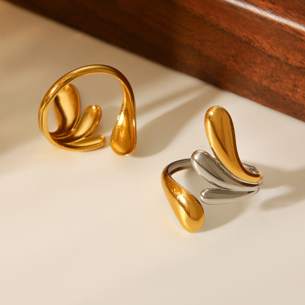 Bague Tendance En Acier Inoxydable Doré, Forme Irrégulière, Étanche, Collection Simple, Portée Au Quotidien. Image6