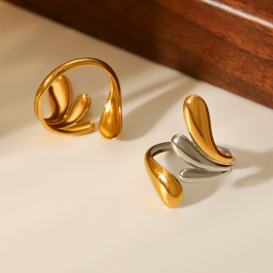 Bague Tendance En Acier Inoxydable Doré, Forme Irrégulière, Étanche, Collection Simple, Portée Au Quotidien. h5 Image6
