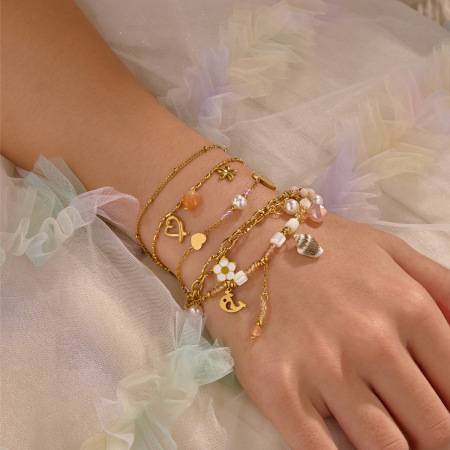 Bracelet à breloques romantique en acier inoxydable étanche couleur or (1 pièce)